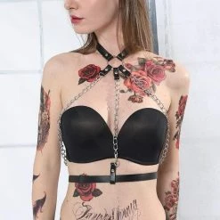 Kinky Cloth Goth Leather Chain Harness Chest Bondage