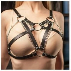 Kinky Cloth Goth Leather Metal Chains Harness Bra