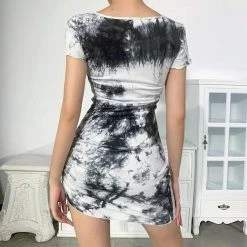 Kinky Cloth Gothic Black And White Dyed Mini Dress