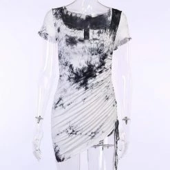 Kinky Cloth Gothic Black And White Dyed Mini Dress