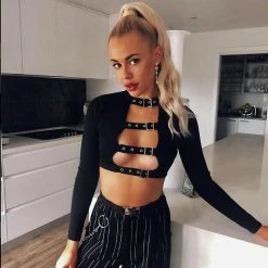 Kinky Cloth Gothic Long Sleeve Belted Crop Top