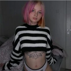 Kinky Cloth Gothic Loose Crop Striped Sweaters