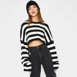 Kinky Cloth Gothic Loose Crop Striped Sweaters