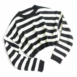 Kinky Cloth Gothic Loose Crop Striped Sweaters