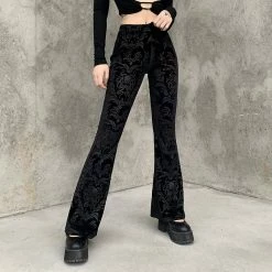 Kinky Cloth Gothic Print Flared Black Pants