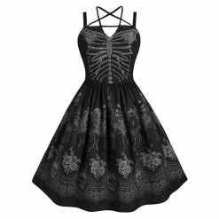 Kinky Cloth Gothic Skull Skeleton Print Dress