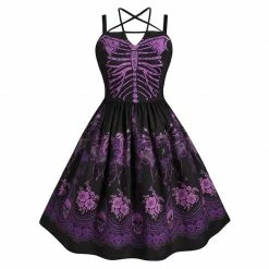 Kinky Cloth Gothic Skull Skeleton Print Dress