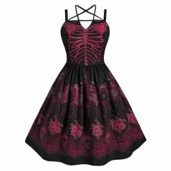 Kinky Cloth Gothic Skull Skeleton Print Dress