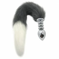 Kinky Cloth Pet Play Gray And White Half Moon Tail Plug