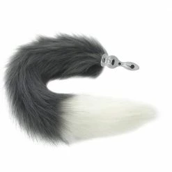 Kinky Cloth Pet Play Gray And White Half Moon Tail Plug
