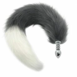 Kinky Cloth Pet Play Gray And White Half Moon Tail Plug