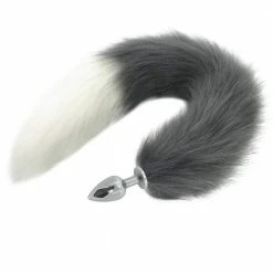 Kinky Cloth Pet Play Gray And White Half Moon Tail Plug