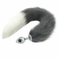 Kinky Cloth Pet Play Gray And White Half Moon Tail Plug