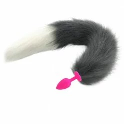 Kinky Cloth Pet Play Gray And White Half Moon Tail Plug