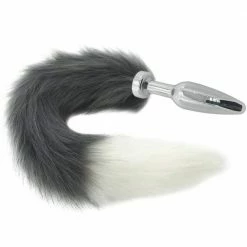 Kinky Cloth Pet Play Gray And White Half Moon Tail Plug