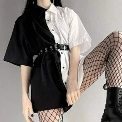 Kinky Cloth Half Black Half White Blouse Dress Punk