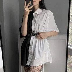 Kinky Cloth Half Black Half White Blouse Dress Punk