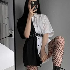 Kinky Cloth Half Black Half White Blouse Dress Punk