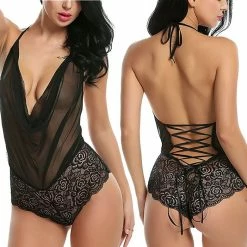 Kinky Cloth Top & Tees Lace Embroidery Halter Teddies