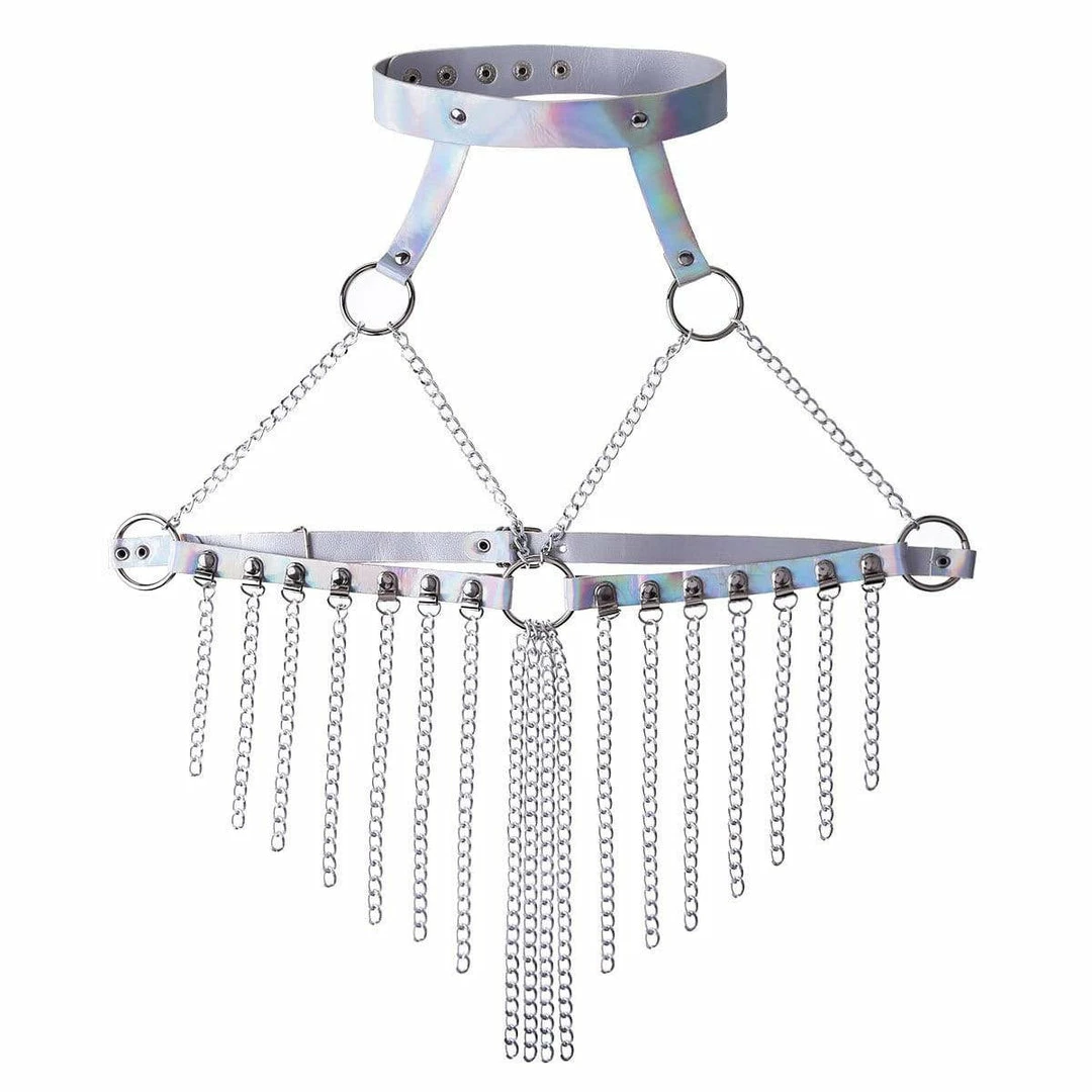 Kinky Cloth Holographic Tassel Collar Harness 5 Kinky Cloth Holographic Tassel Collar Harness