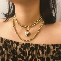 Kinky Cloth Heart Pendant Multilayer Chain Choker Necklace Punk