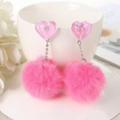 Kinky Cloth Heart Puffer Ball Earrings Jewelry