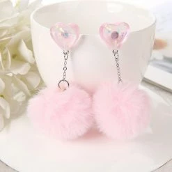 Kinky Cloth Heart Puffer Ball Earrings Jewelry