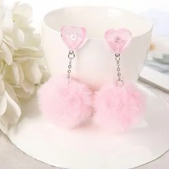 Kinky Cloth Heart Puffer Ball Earrings Jewelry