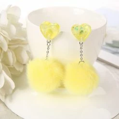 Kinky Cloth Heart Puffer Ball Earrings Jewelry