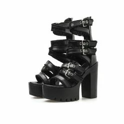 Kinky Cloth High Block Heel Gladiator Sandals