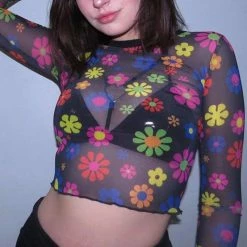 Kinky Cloth Hippy Flower Sheer Top Raves & Festivals