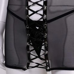 Kinky Cloth Hollow Out Mesh Lace Up Bodycon