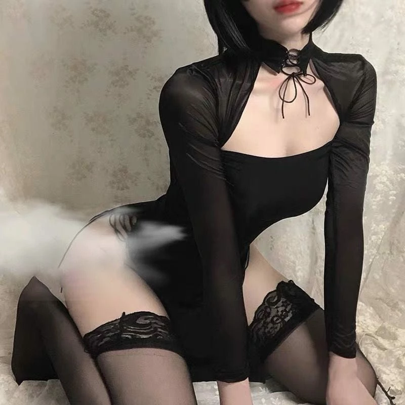 Kinky Cloth Hollow Out Slit Lingerie Dress 4 Kinky Cloth Hollow Out Slit Lingerie Dress