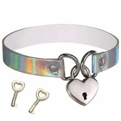 Kinky Cloth Holographic Heart Lock Collar Raves & Festivals