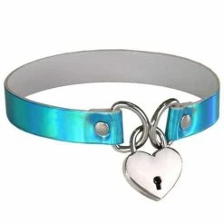 Kinky Cloth Holographic Heart Lock Collar Raves & Festivals