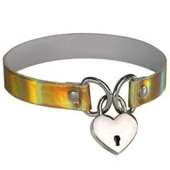 Kinky Cloth Holographic Heart Lock Collar Raves & Festivals