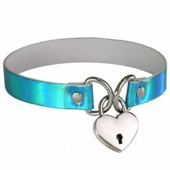 Kinky Cloth Holographic Heart Lock Collar Raves & Festivals