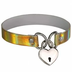 Kinky Cloth Holographic Heart Lock Collar Raves & Festivals