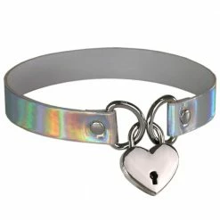 Kinky Cloth Holographic Heart Lock Collar Raves & Festivals