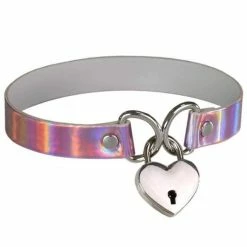 Kinky Cloth Holographic Heart Lock Collar Raves & Festivals