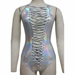 Kinky Cloth Raves & Festivals Holographic Lace Up Body Suit