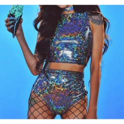 Kinky Cloth Holographic Sequin 2 Piece Set Raves & Festivals