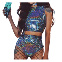 Kinky Cloth Holographic Sequin 2 Piece Set Raves & Festivals