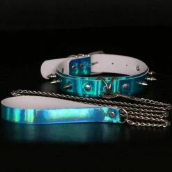Kinky Cloth Holographic Spiked Collar And Leash BDSM