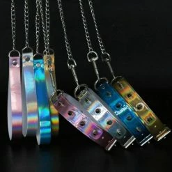 Kinky Cloth Holographic Spiked Collar And Leash BDSM