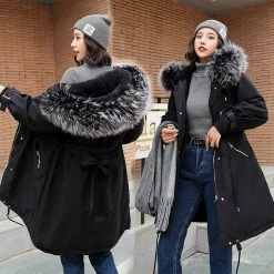 Kinky Cloth Hooded Fur Long Jacket