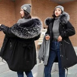 Kinky Cloth Hooded Fur Long Jacket