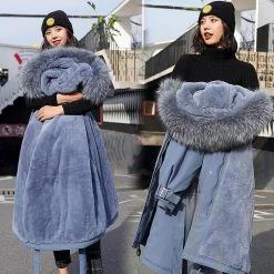 Kinky Cloth Hooded Fur Long Jacket