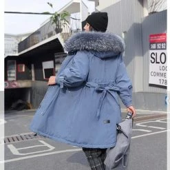 Kinky Cloth Hooded Fur Long Jacket