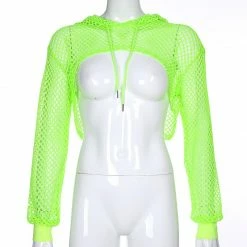 Kinky Cloth Hooded Sheer Mesh Fishnet Top